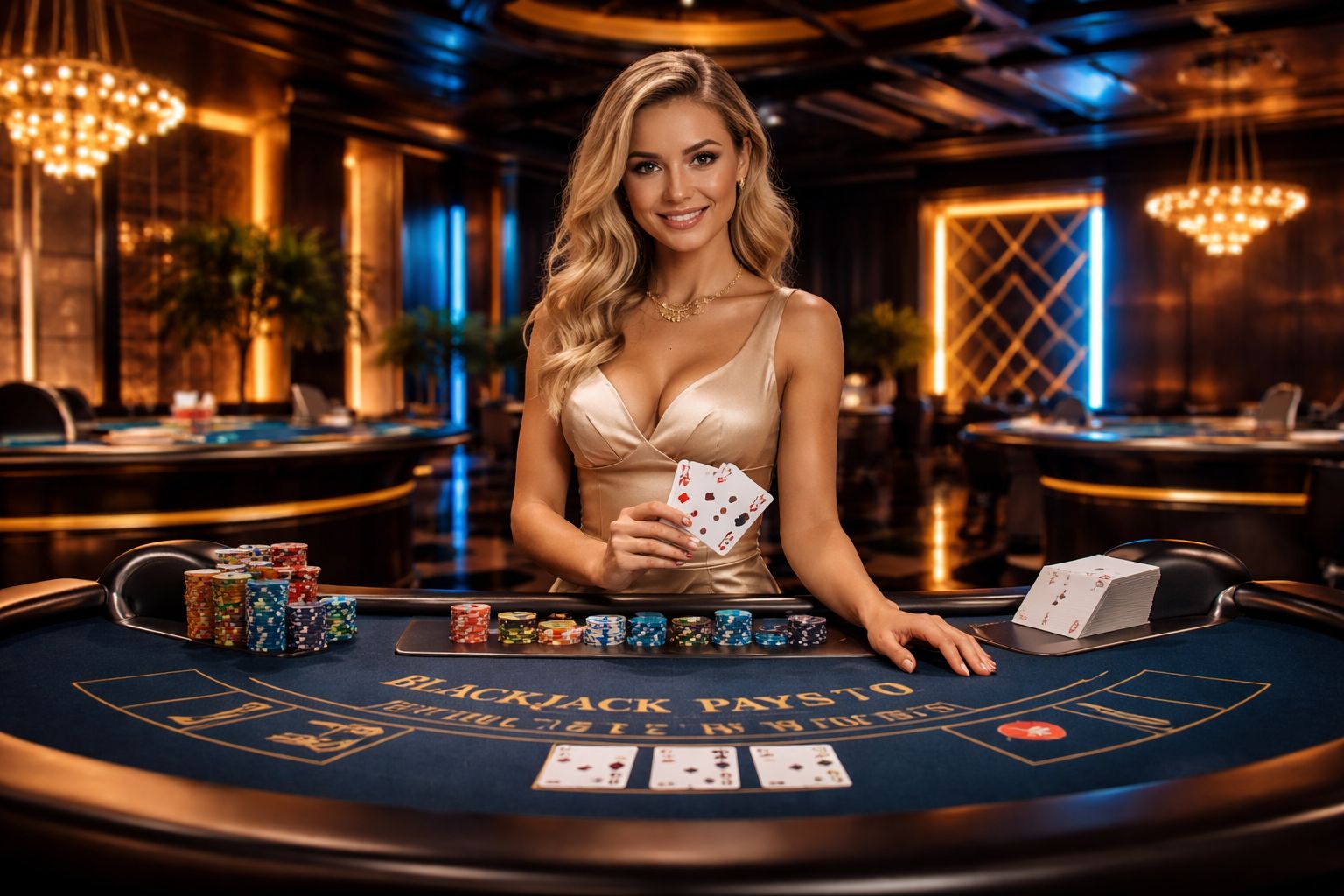 Stylish live casino environment with dealer table, glowing lights, and premium 7555bet gaming mood for Bangladesh users
